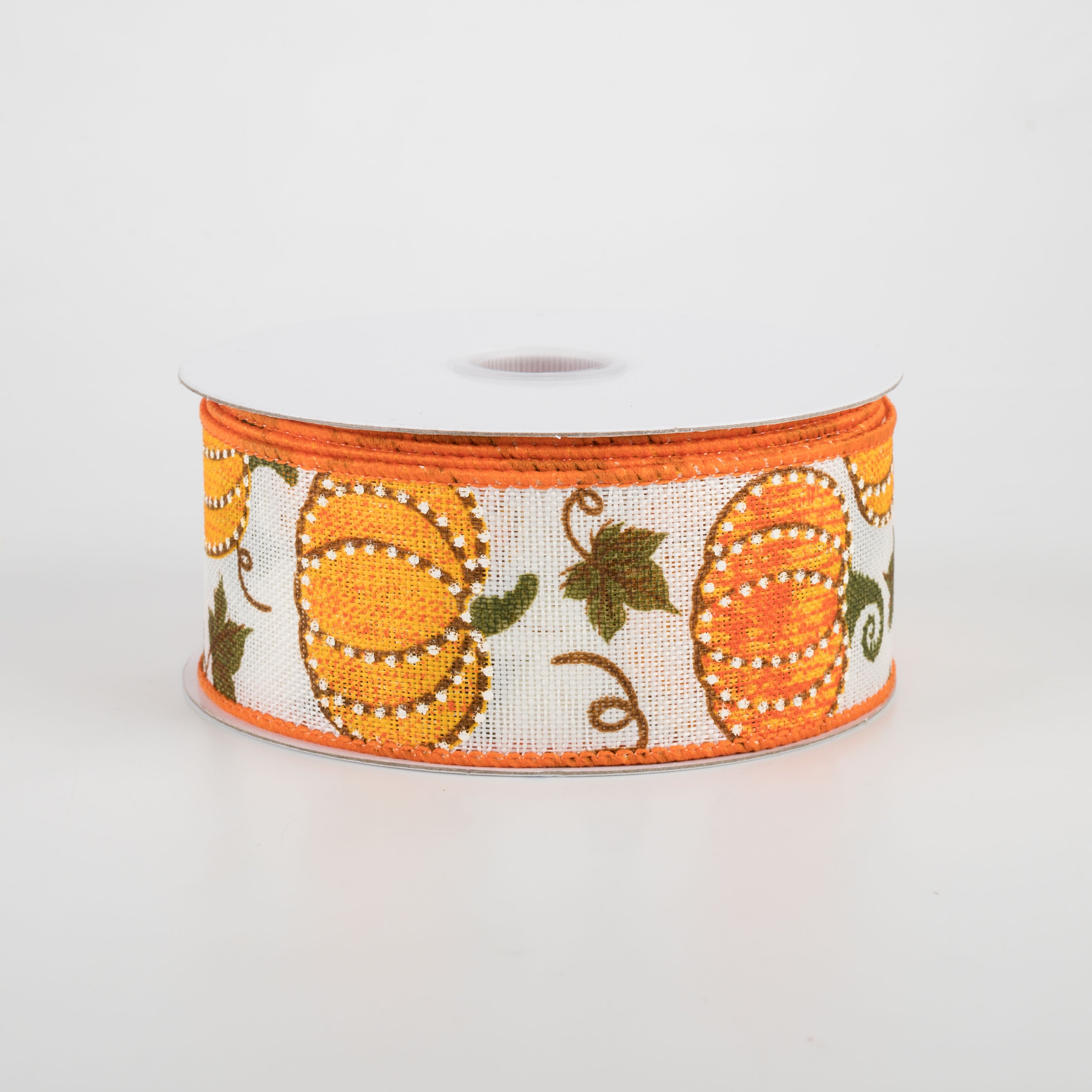 1.5" Dotted Pumpkin Faux Burlap Ribbon: Ivory (10 Yards)