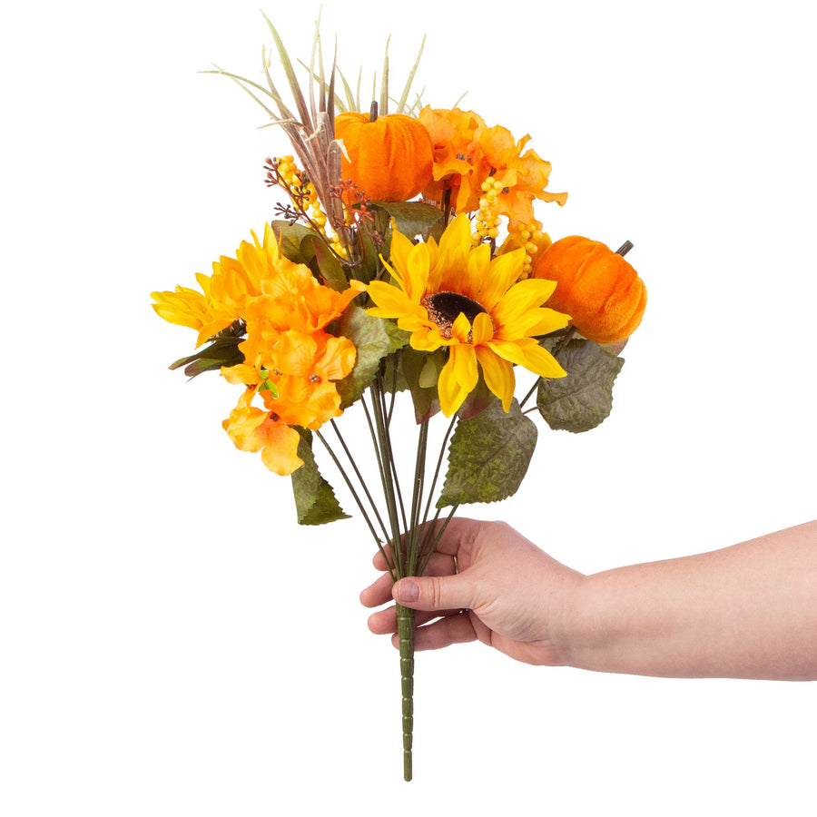 16" Sunflower Hydrangea Pumpkin Bush: Yellow-Orange