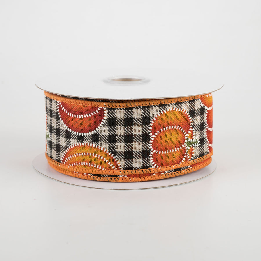 1.5" Dotted Pumpkin Check Ribbon: Black & Natural (10 Yards)