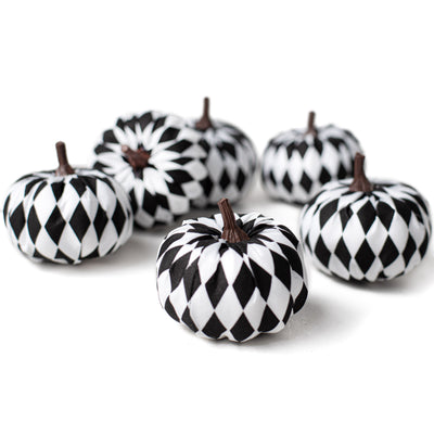 3" Fabric Harlequin Pumpkins: Black & White (Set of 6)