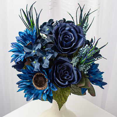 21" Sunflower Rose Hydrangea Bush: Blue