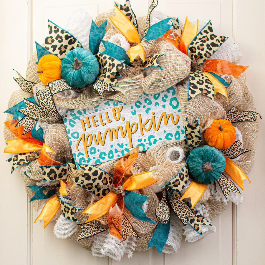 12" Waterproof Sign: Hello Pumpkin Leopard