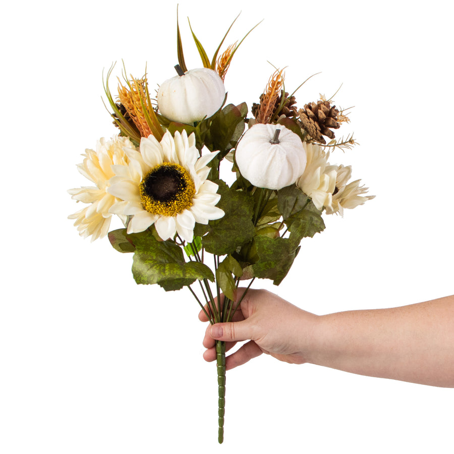 18" Sunflower Ball Mum Pumpkin Pine Bush: Cream