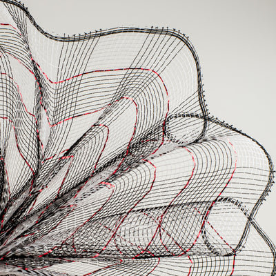 10" Poly Deco Mesh: Black & White With Red Foil Plaid