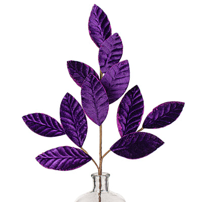 25" Velvet Magnolia Leaf Spray: Dark Purple