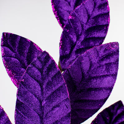 25" Velvet Magnolia Leaf Spray: Dark Purple