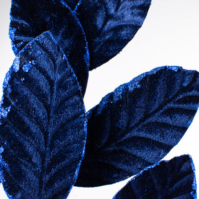 25" Velvet Magnolia Leaf Spray: Navy Blue