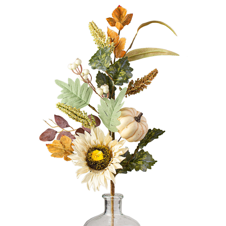 28" Sunflower Pumpkin Eucalyptus Spray: Cream & Mint