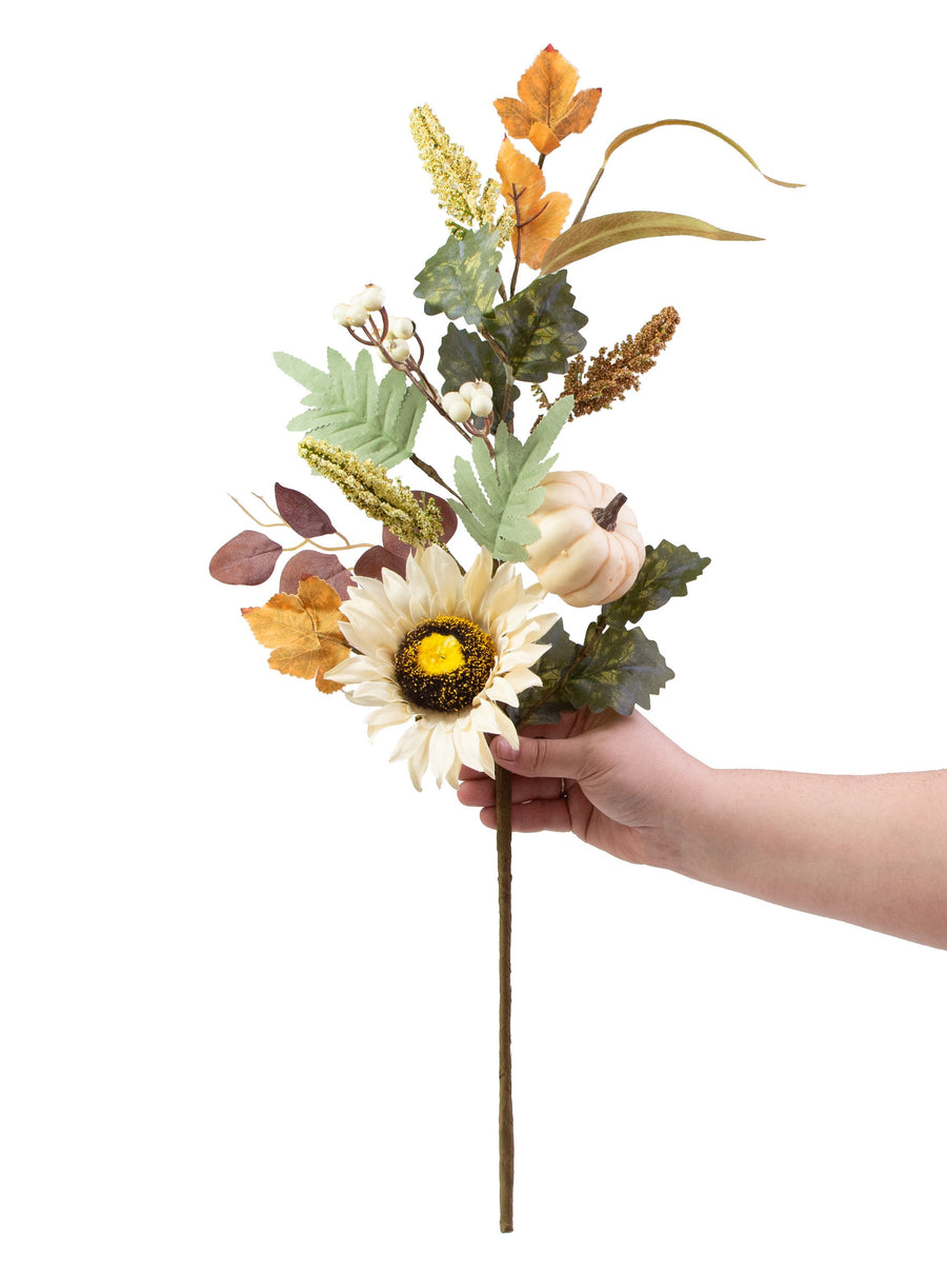 28" Sunflower Pumpkin Eucalyptus Spray: Cream & Mint