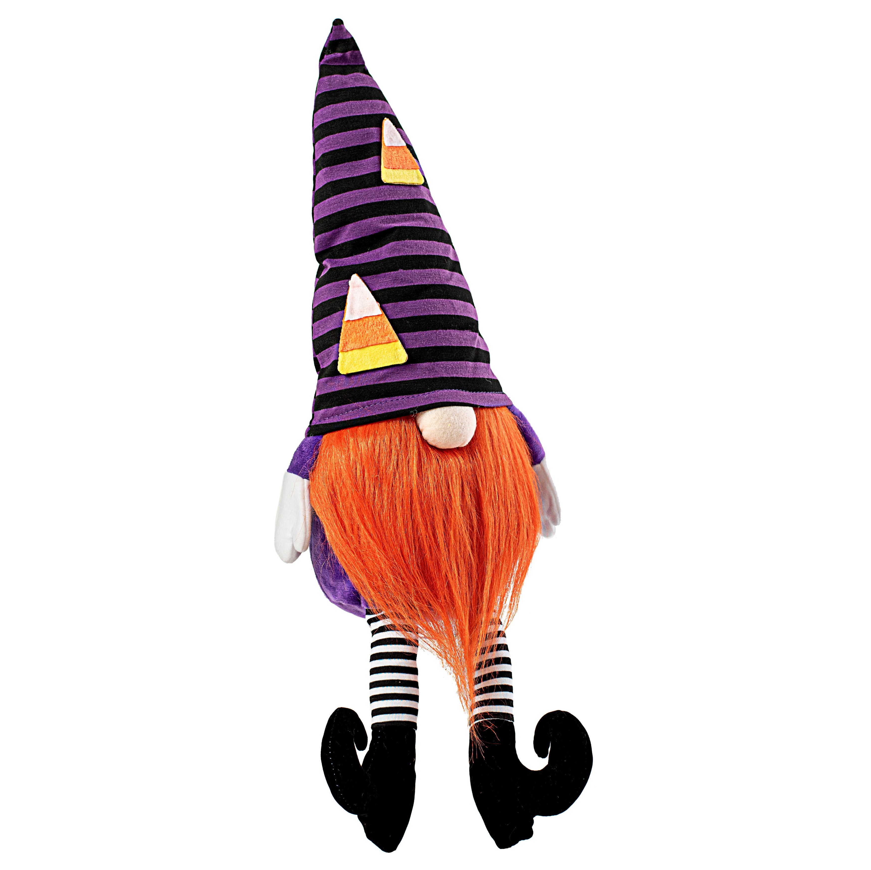22" Plush Candy Corn Gnome: Purple & Black Stripe