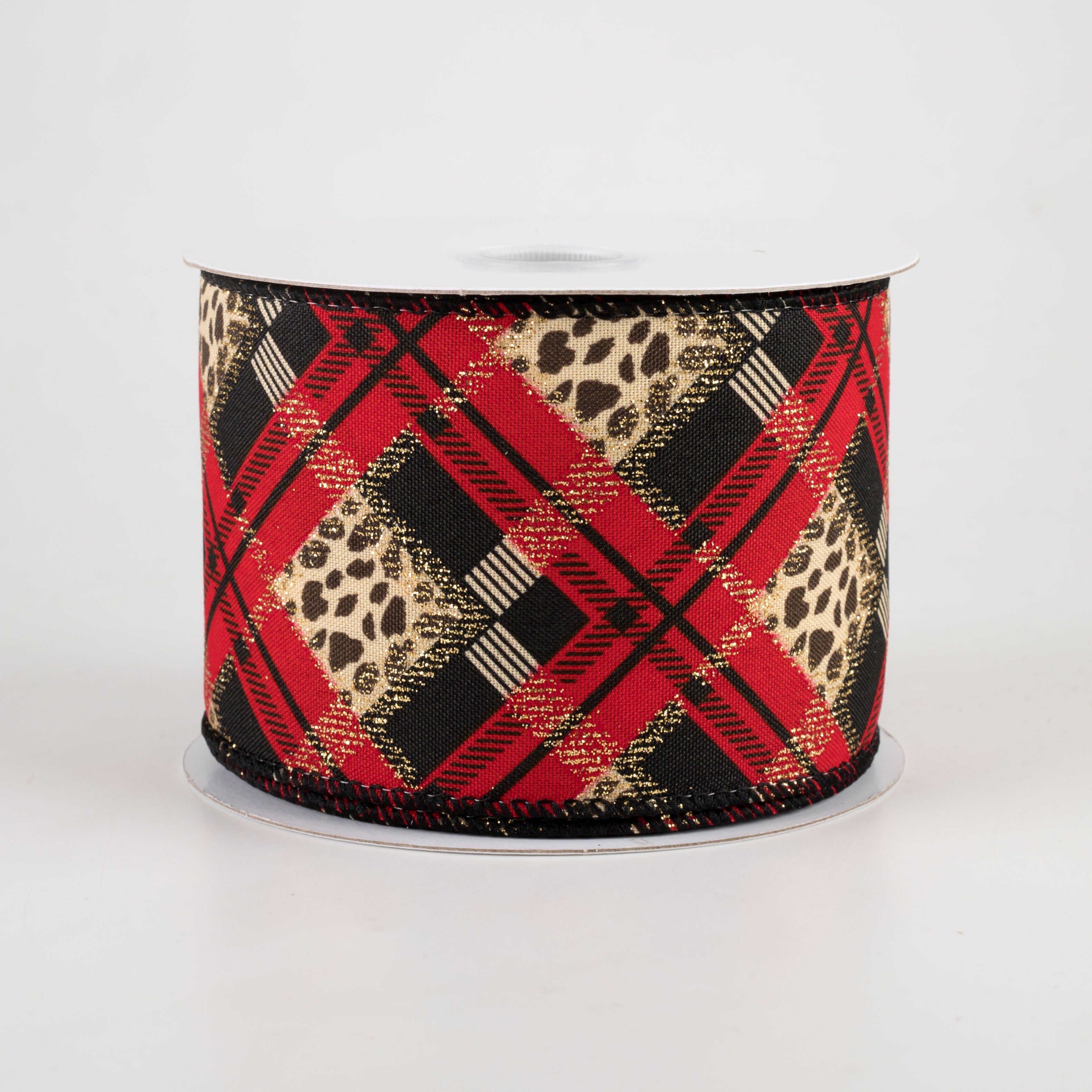 2.5" Cheetah Argyle Plaid Satin Ribbon: Red & Black (10 Yards)