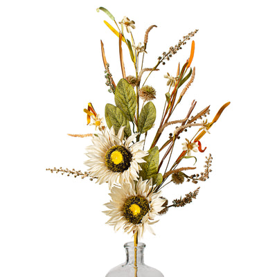 28" Sunflower Pom Pom Spray: Cream