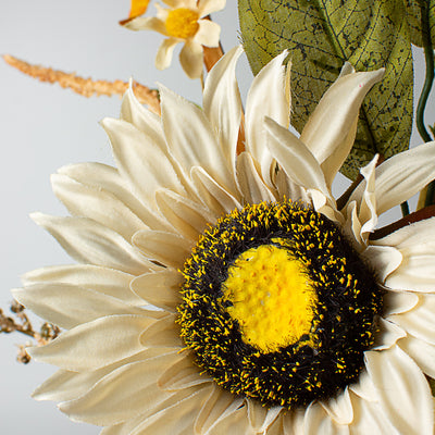 28" Sunflower Pom Pom Spray: Cream