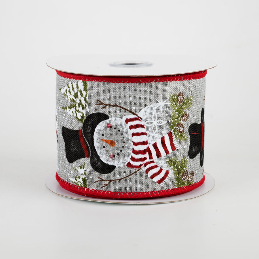 2.5" Snowman With Scarf & Pine Ribbon: Light Grey (10 Yards)