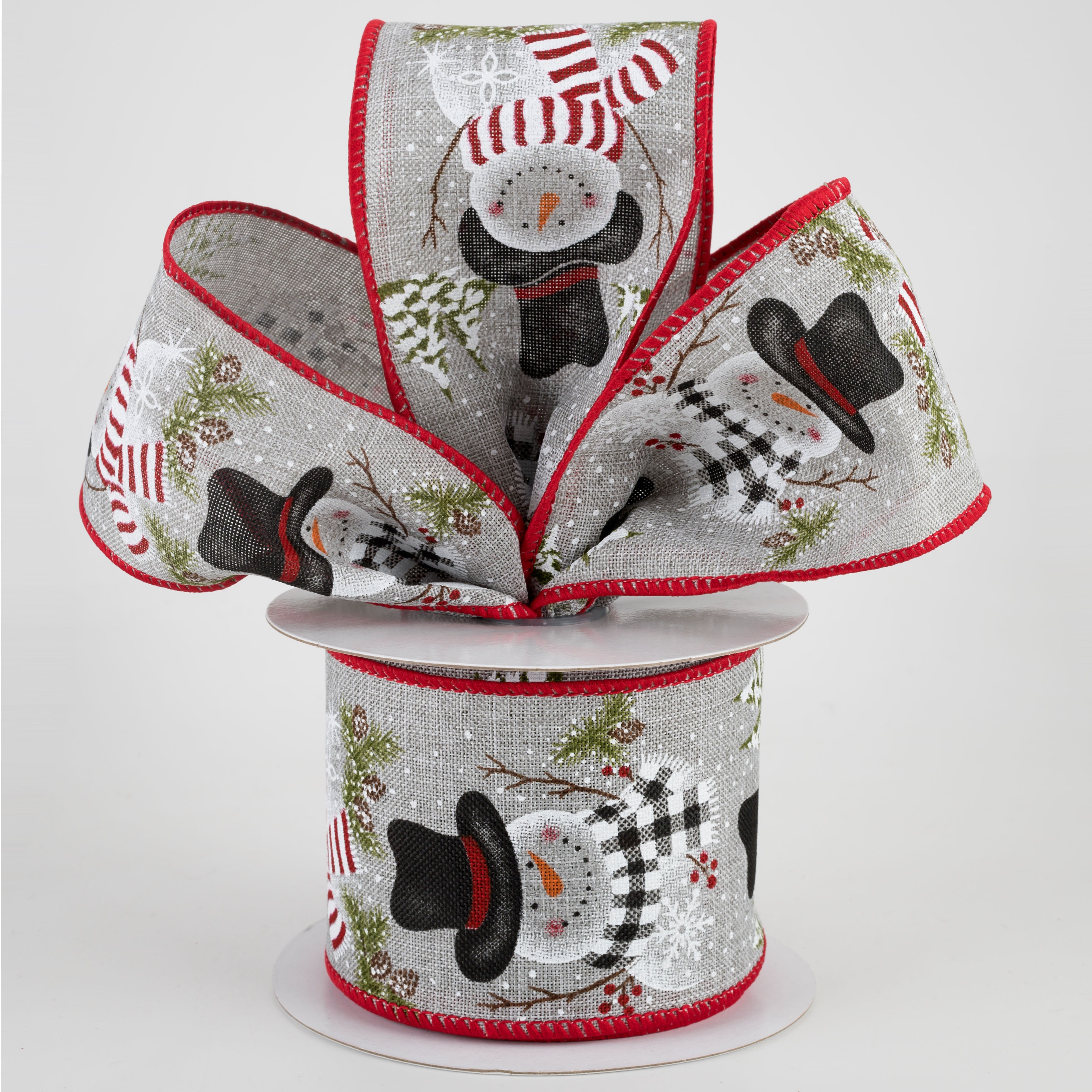 2.5" Snowman With Scarf & Pine Ribbon: Light Grey (10 Yards)
