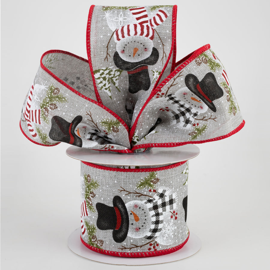 2.5" Snowman With Scarf & Pine Ribbon: Light Grey (10 Yards)