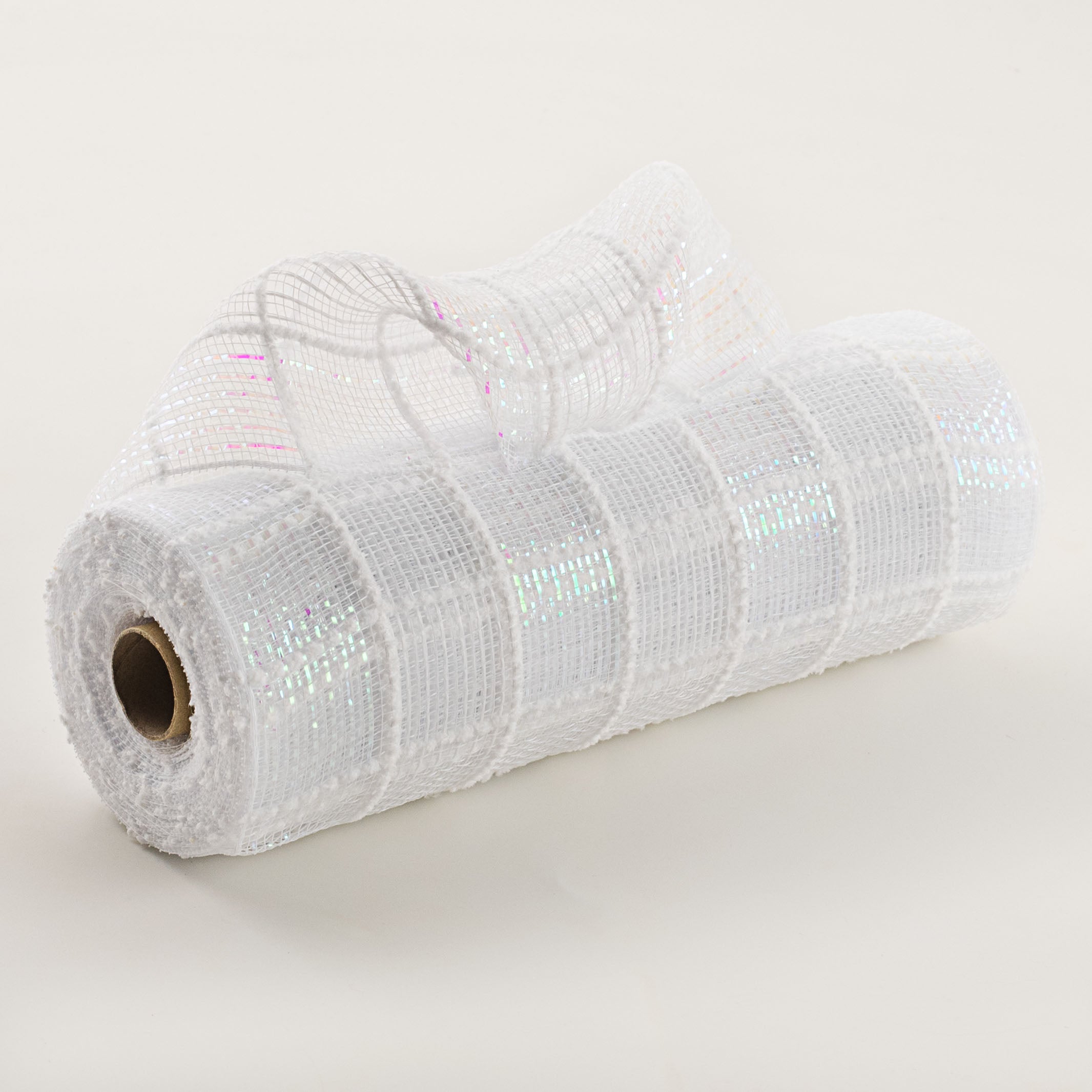 10" Fuzz Snow Check Mesh: White & Iridescent