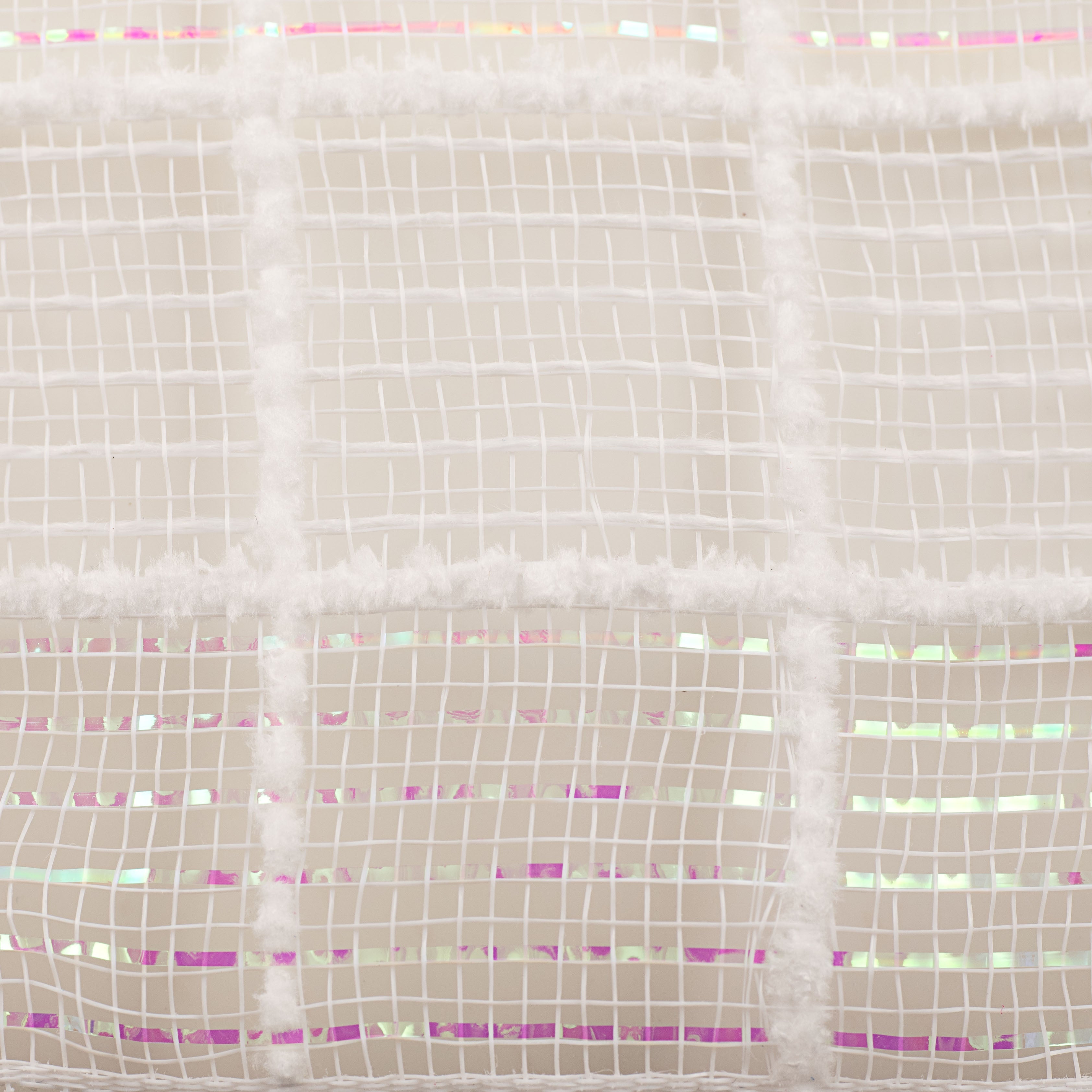 10" Fuzz Snow Check Mesh: White & Iridescent