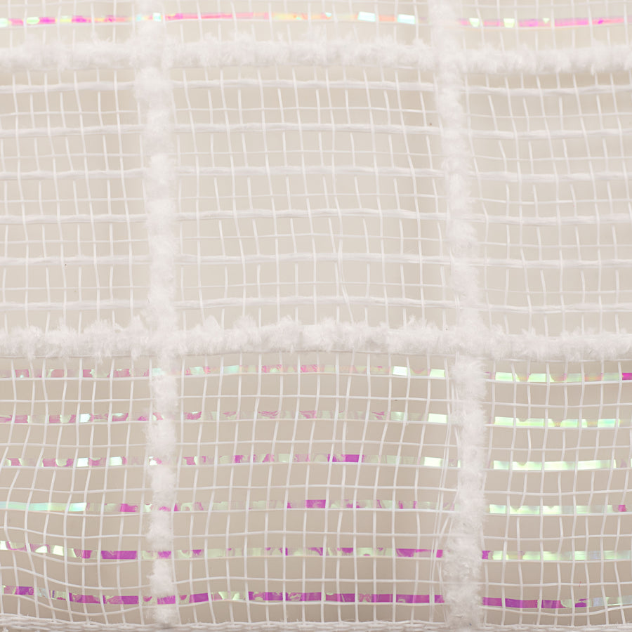 10" Fuzz Snow Check Mesh: White & Iridescent