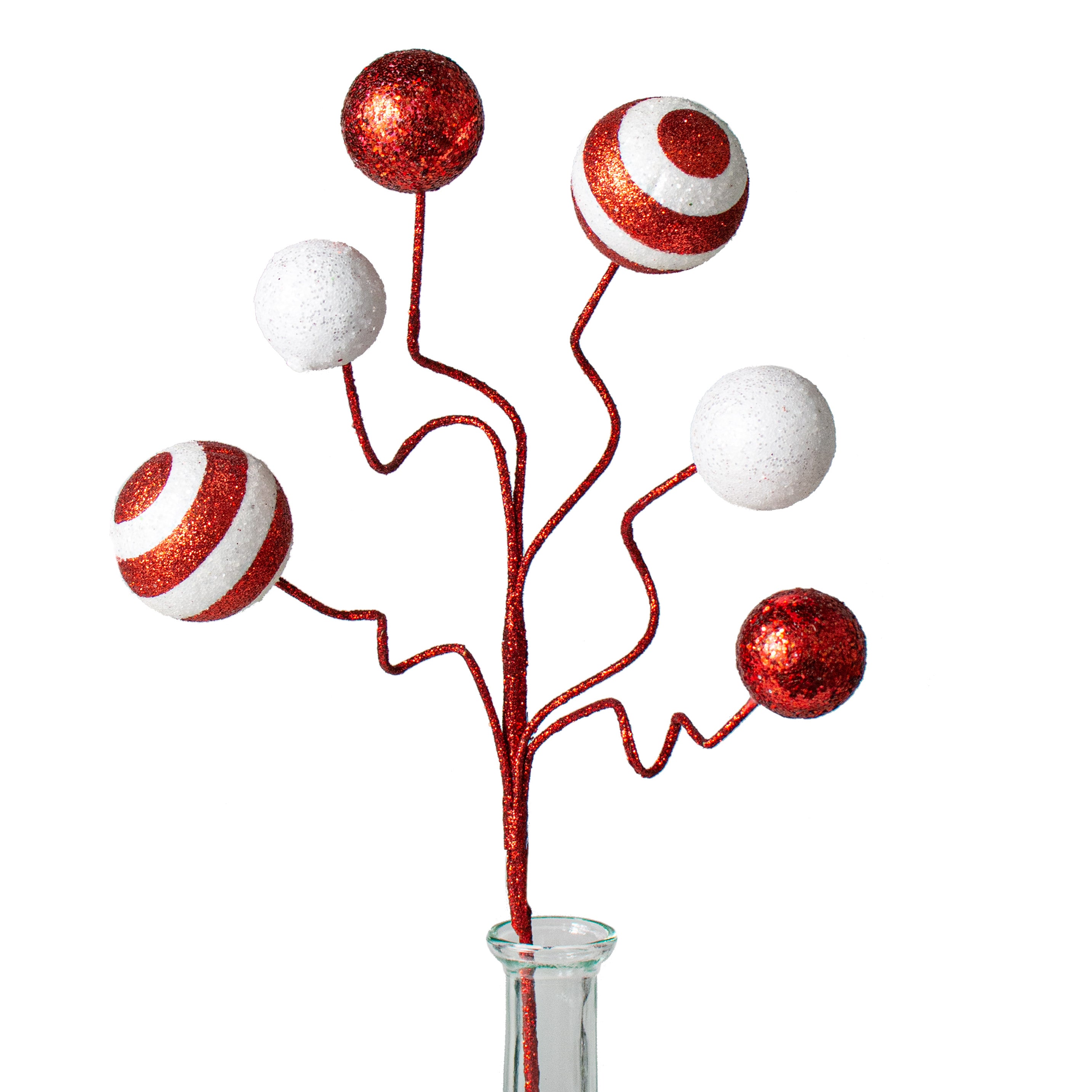17" Stripe & Solid Glitter Ball Pick: Red & White
