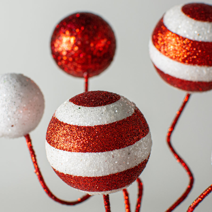 17" Stripe & Solid Glitter Ball Pick: Red & White