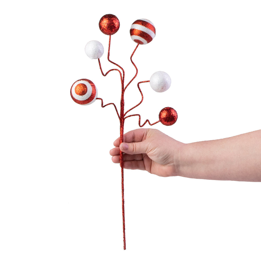 17" Stripe & Solid Glitter Ball Pick: Red & White