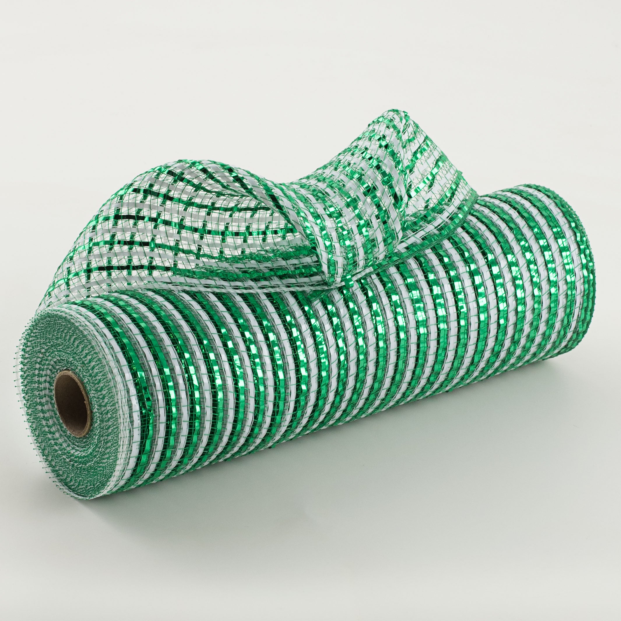 10" Thin Bold Stripe Deco Mesh: Emerald & White