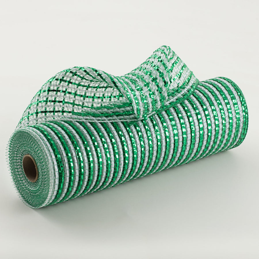 10" Thin Bold Stripe Deco Mesh: Emerald & White