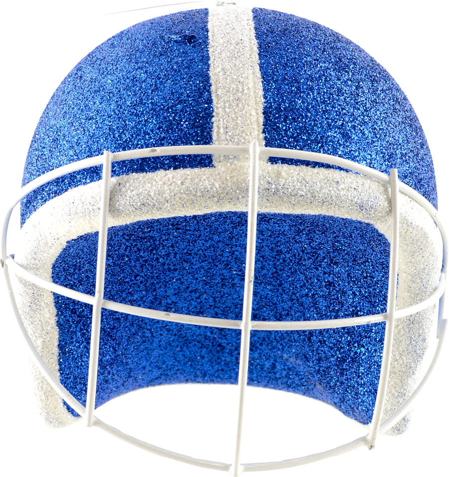 Football Helmet Ornament: White & Blue (4")