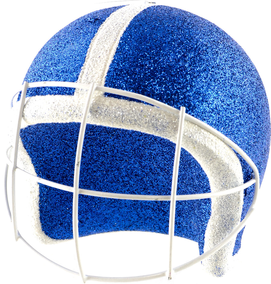Football Helmet Ornament: White & Blue (4")