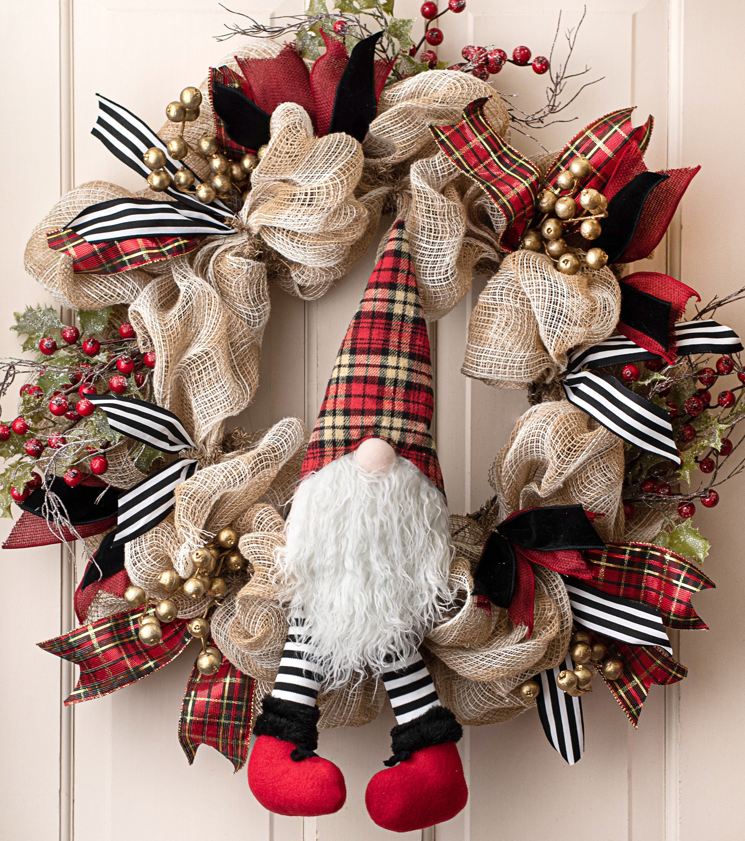 Plaid Gnome Wreath Accent