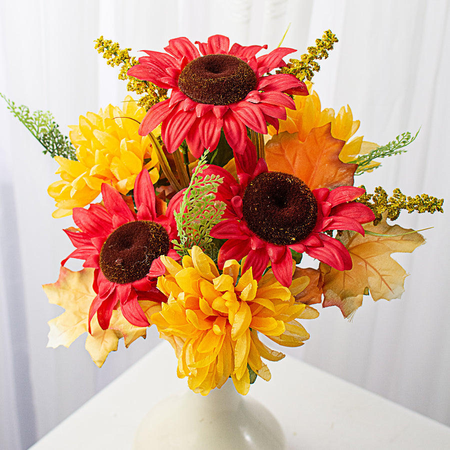 16" Mum Sunflower Bush: Red & Yellow