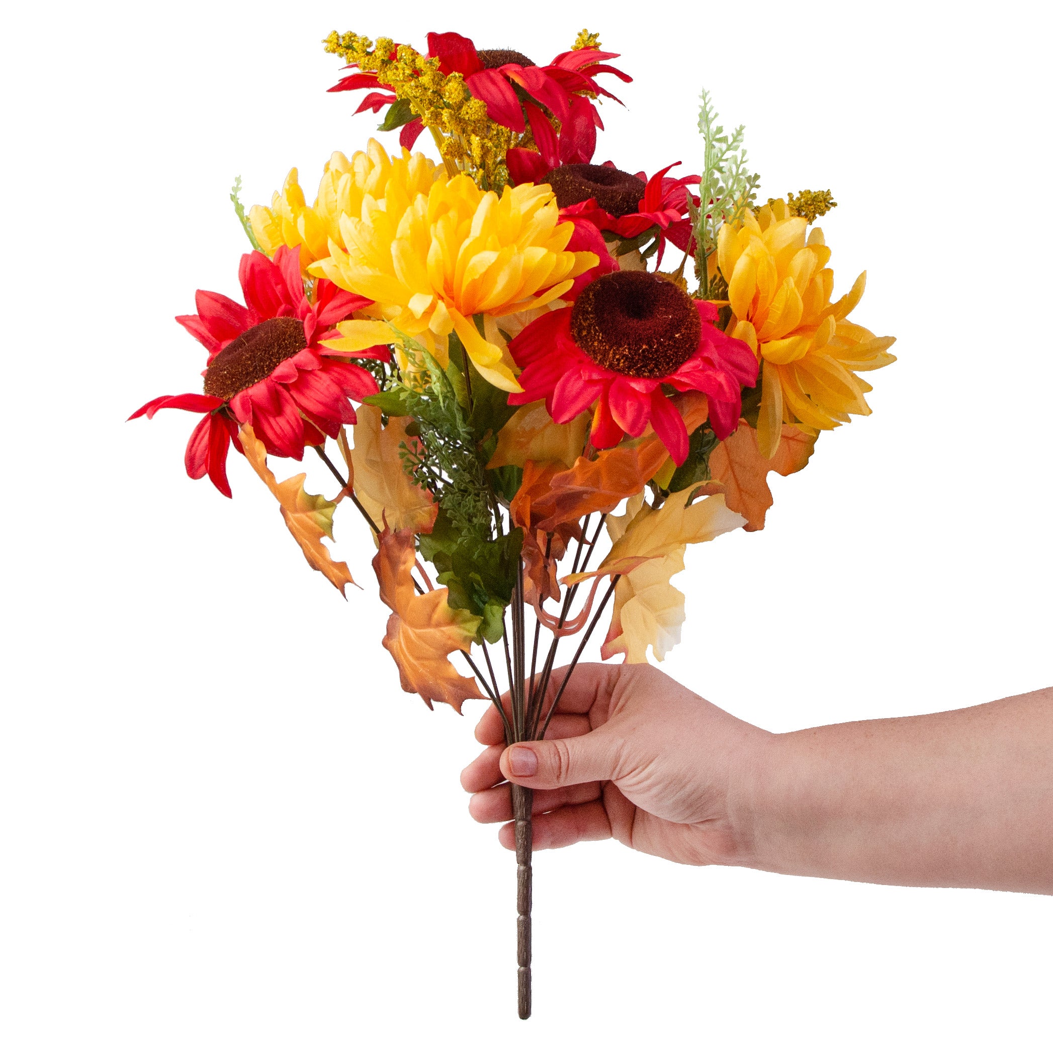 16" Mum Sunflower Bush: Red & Yellow