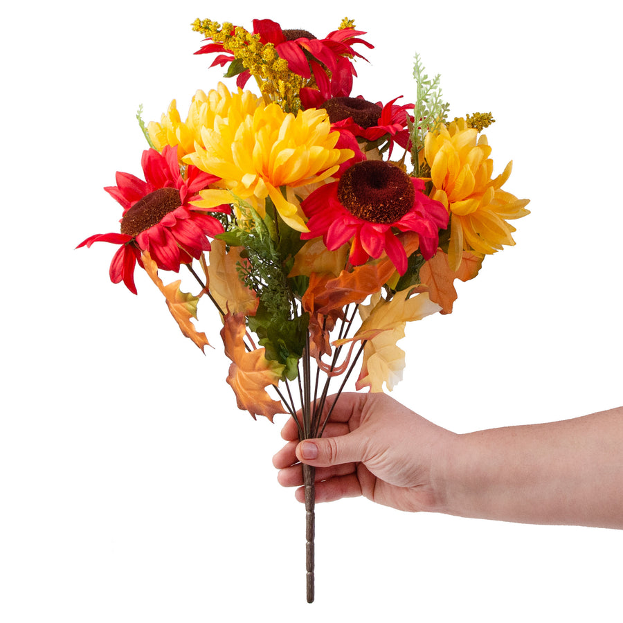 16" Mum Sunflower Bush: Red & Yellow