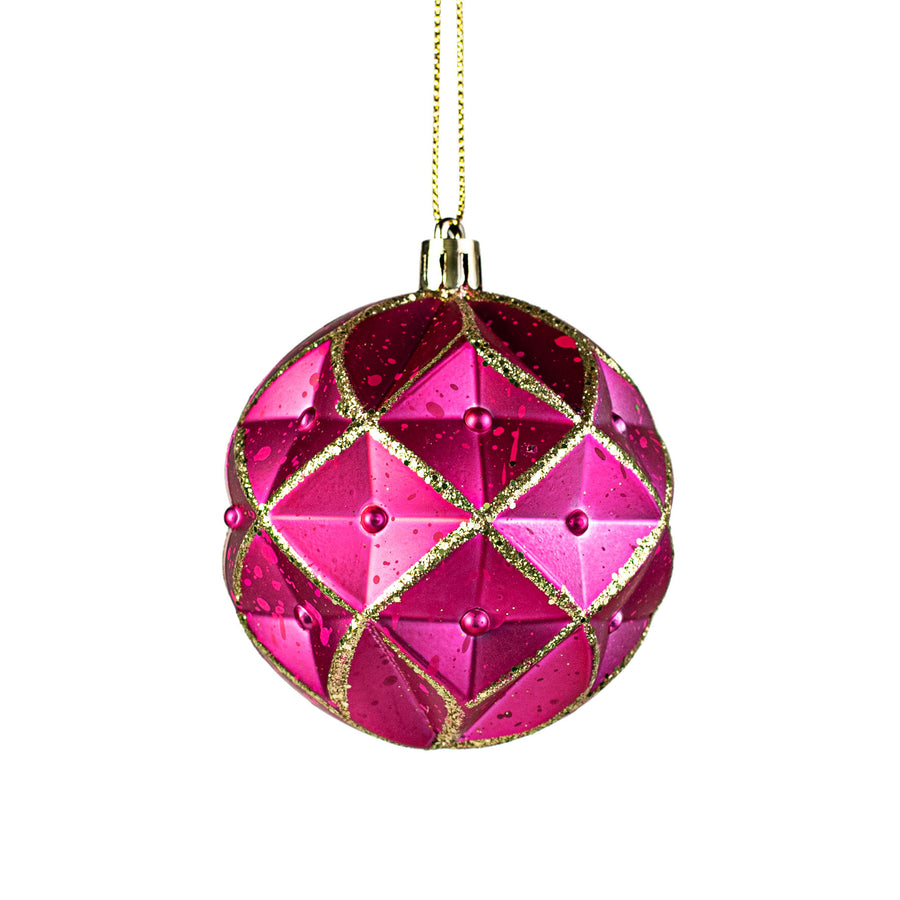 3" Diamond Ball Ornament: Fuchsia Pink