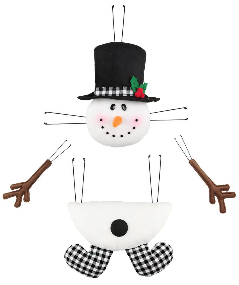 Plush Snowman Wreath Accent: Black & White Check