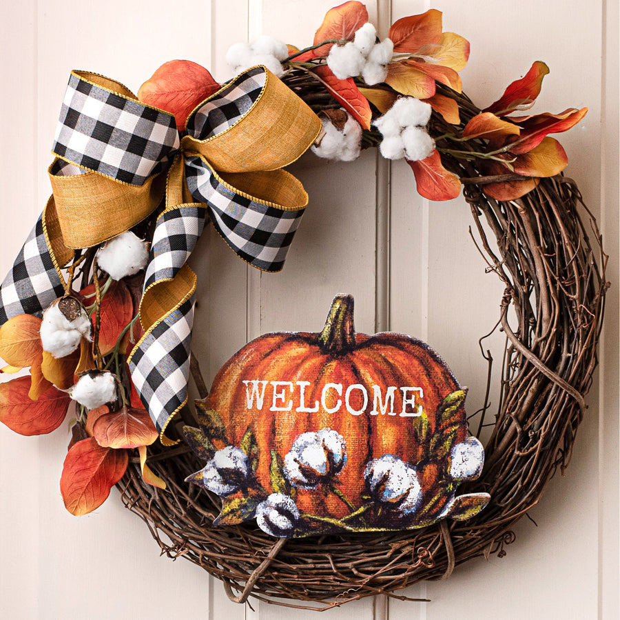 9.5" Wreath Insert: Welcome Pumpkin