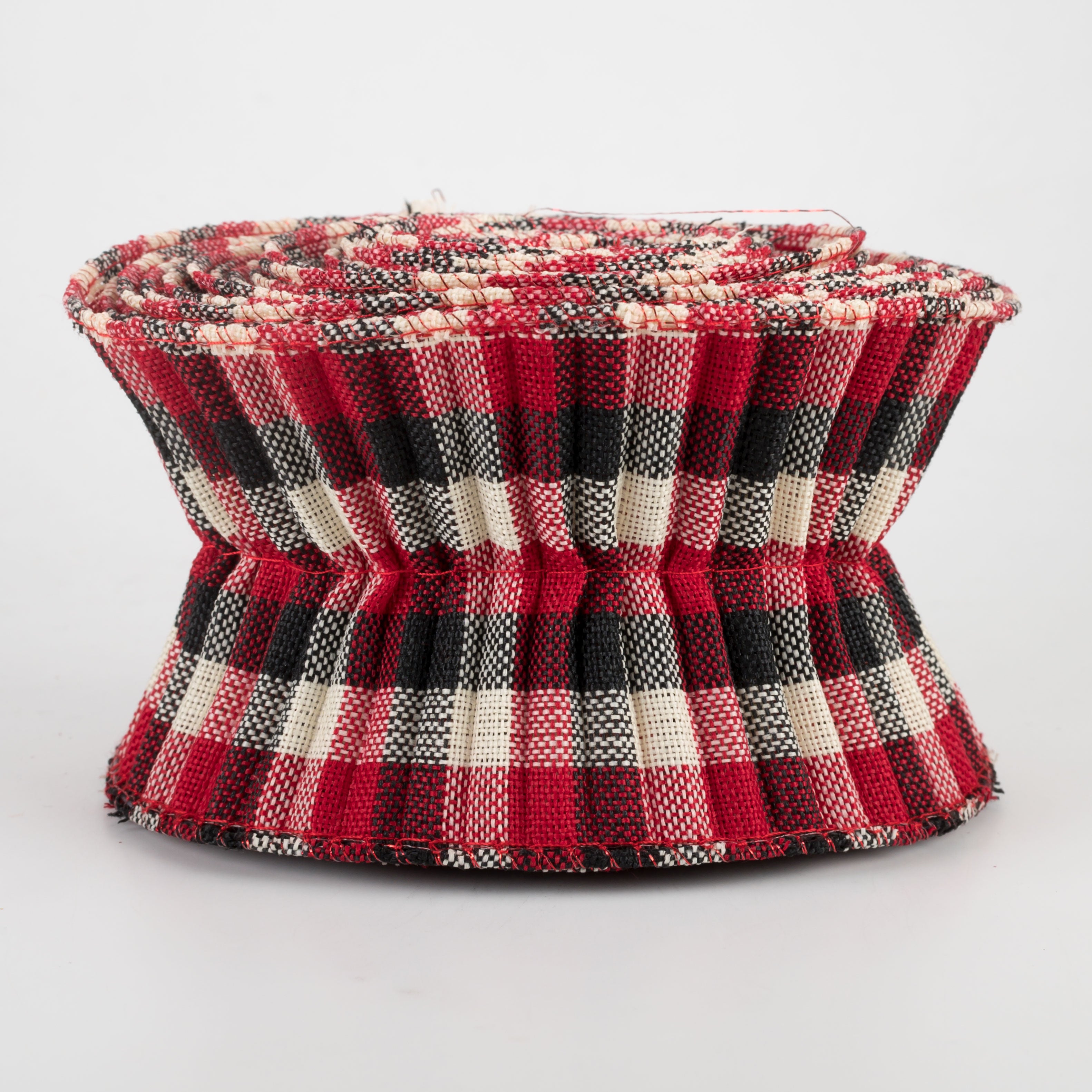 3" Pleated Plaid Check Ribbon: Red, Black, Ivory (5 Yards)
