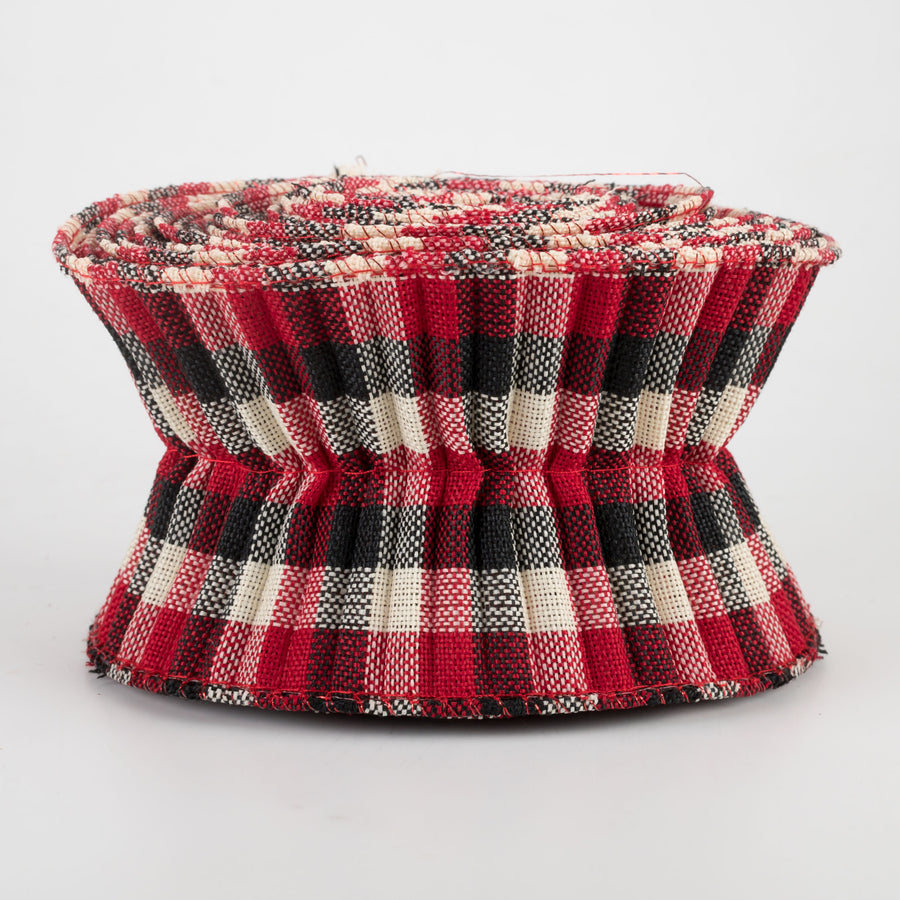 3" Pleated Plaid Check Ribbon: Red, Black, Ivory (5 Yards)