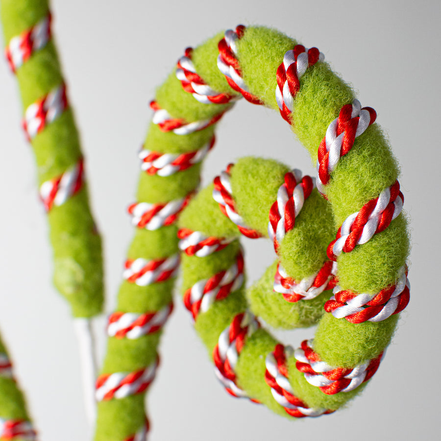 28" Stripe On Felt Spiral Curly Spray: Red, White, Green