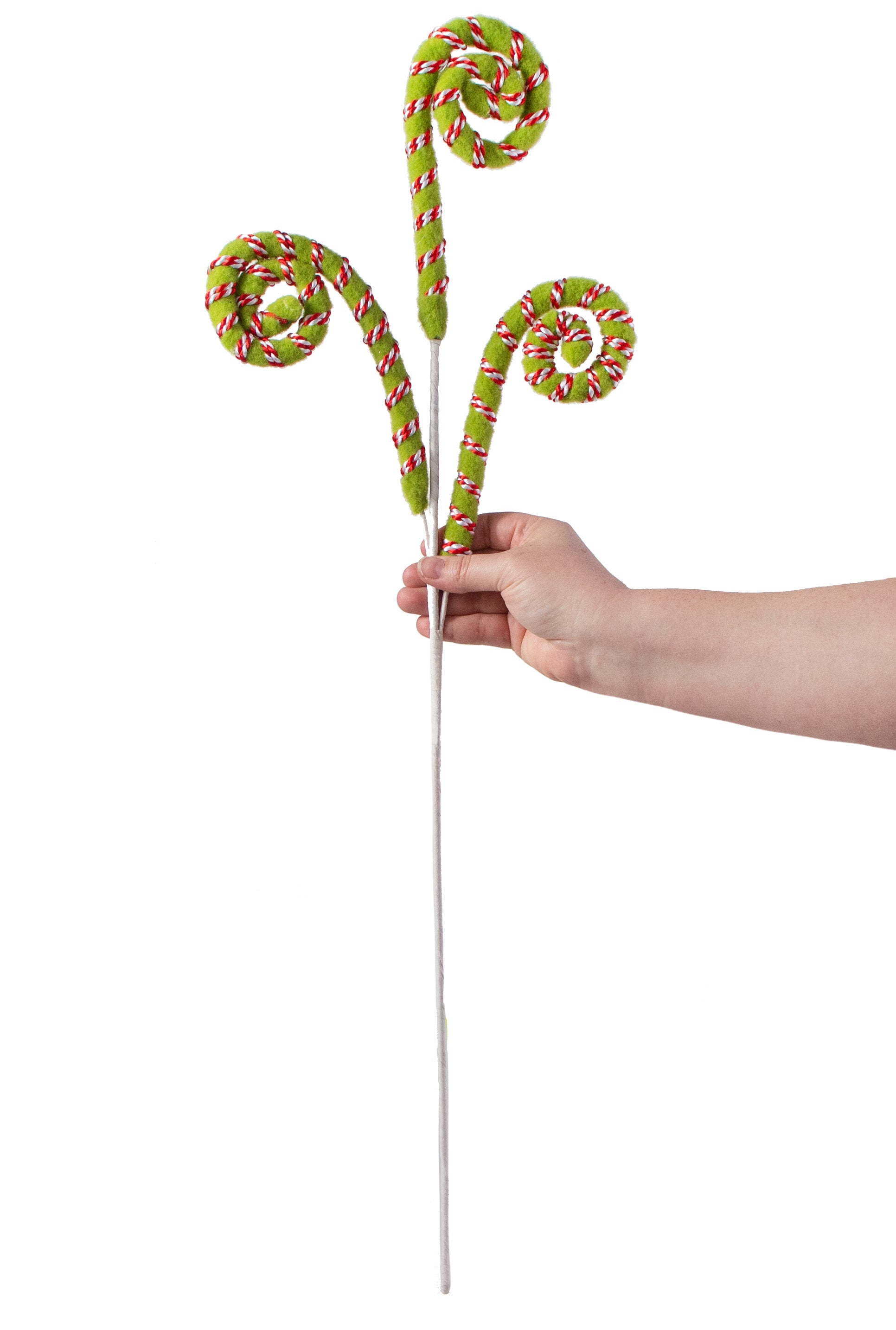 28" Stripe On Felt Spiral Curly Spray: Red, White, Green