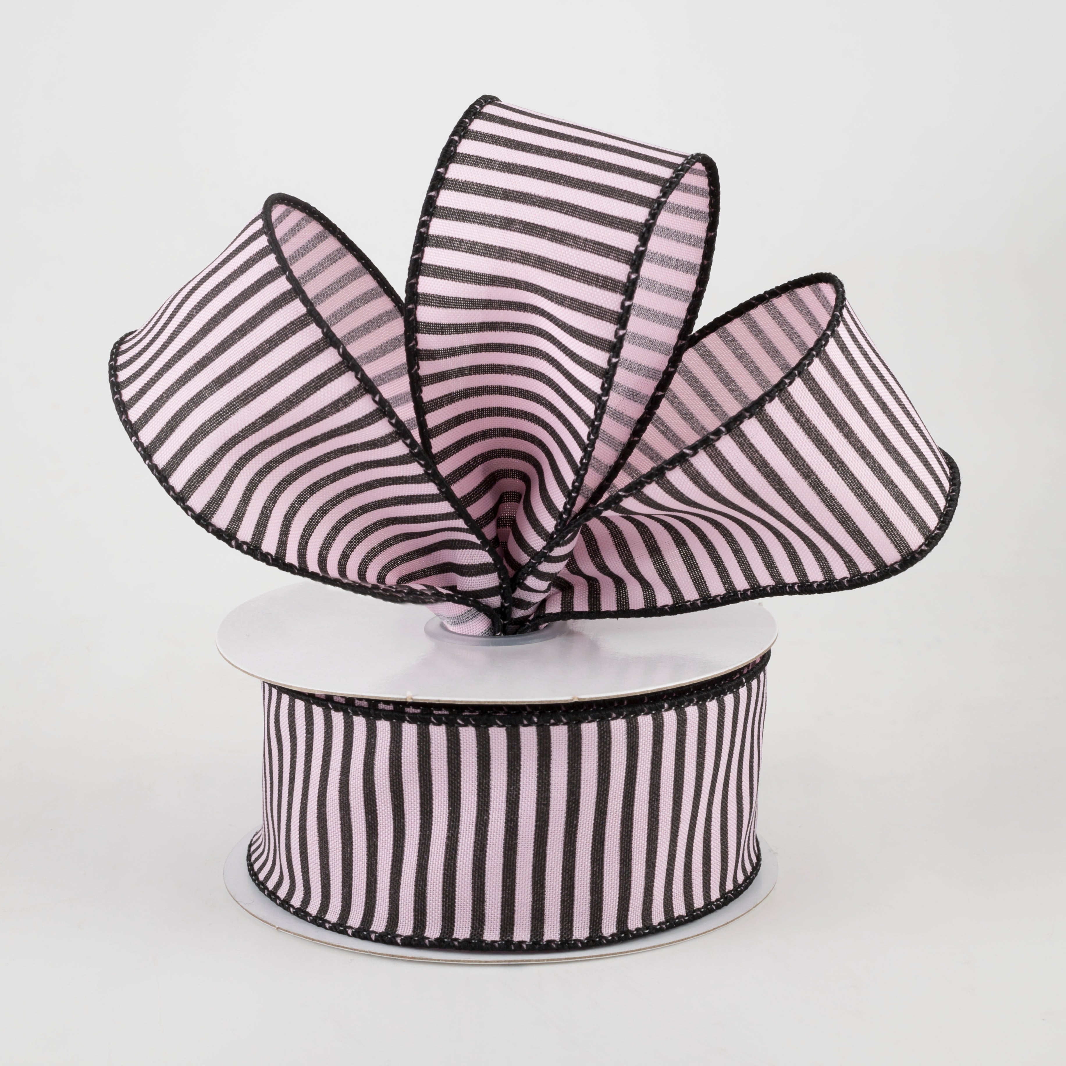 1.5" Horizontal Thin Stripes Ribbon: Light Pink & Black (10 Yards)