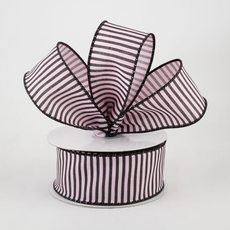 1.5" Horizontal Thin Stripes Ribbon: Light Pink & Black (10 Yards)