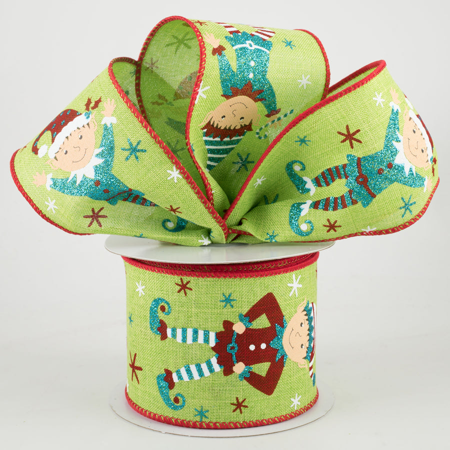 2.5" Happy Elves Ribbon: Lime (10 Yards)