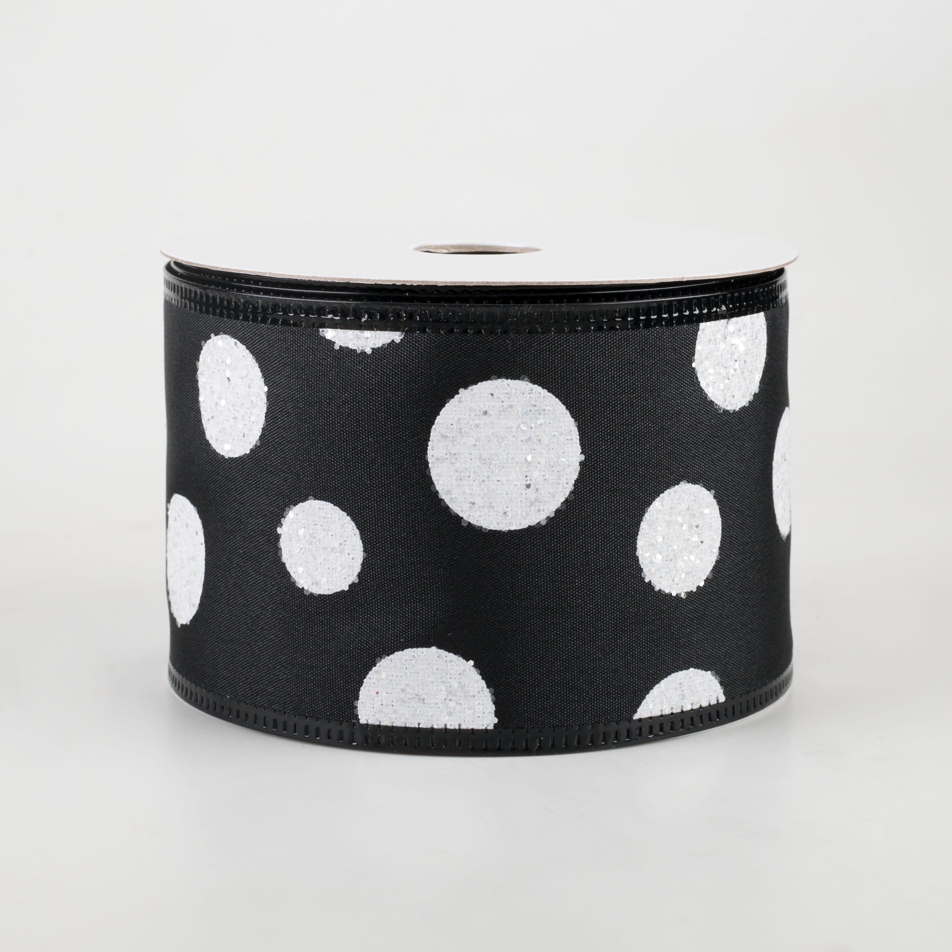 2.5" White Glitter Big Dot Satin Ribbon: Black (10 Yards)