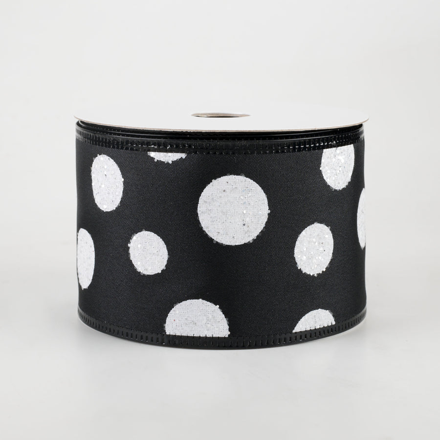 2.5" White Glitter Big Dot Satin Ribbon: Black (10 Yards)