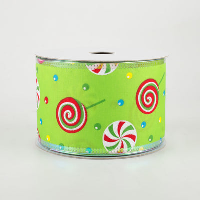2.5" Whimsy Candy Iridescent Edge Ribbon: Lime (10 Yards)