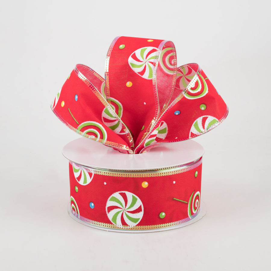 1.5" Whimsy Candy Iridescent Edge Ribbon: Red (10 Yards)
