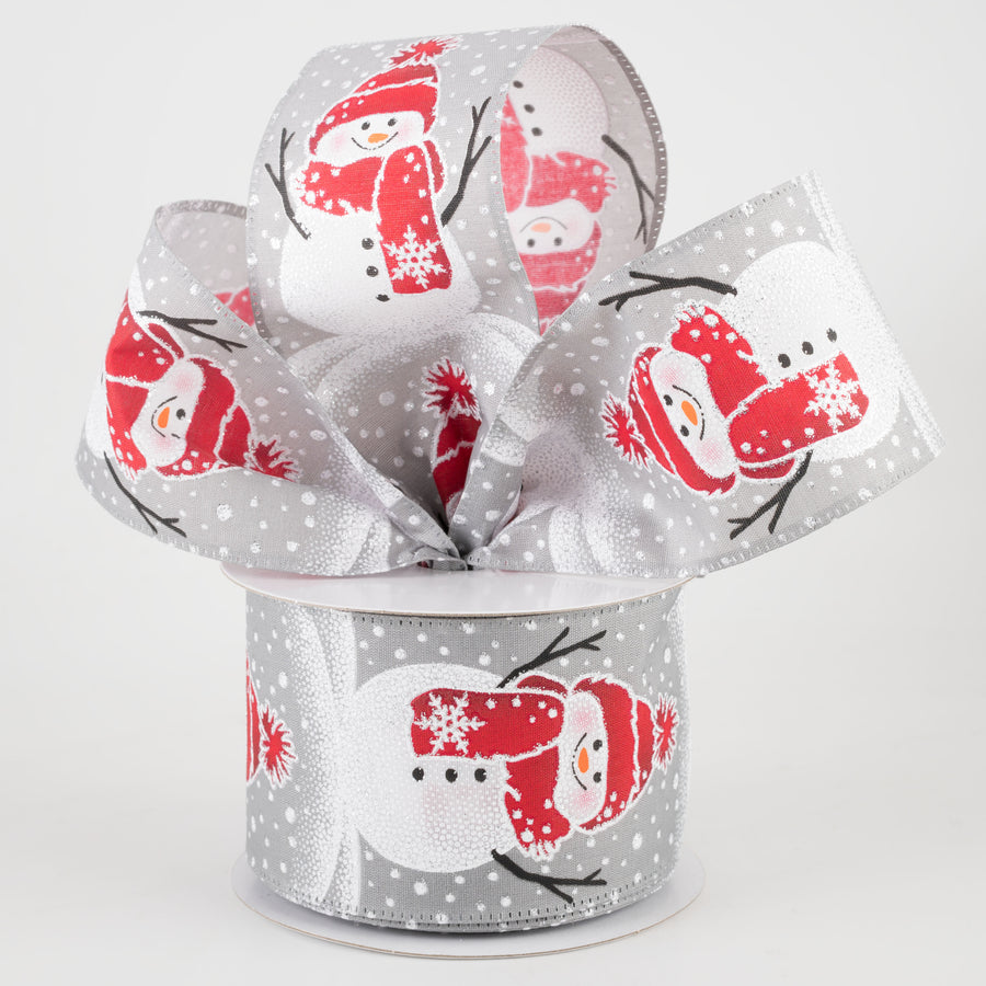 2.5" Snowman In Beanie Ribbon: Grey (10 Yards)
