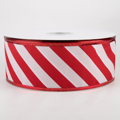 2.5" White Glitter Candy Cane Stripe Ribbon (50 Yards)
